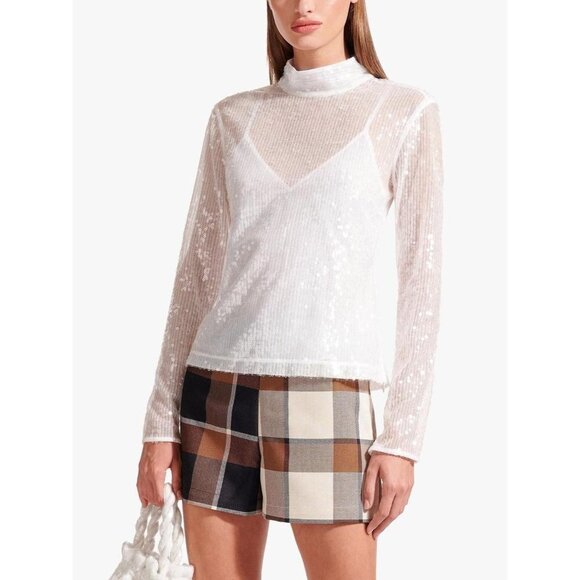 STAUD Size M Long Sleeve Chaka Top Clear Sequin Semi Sheer Blouse - Picture 1 of 4